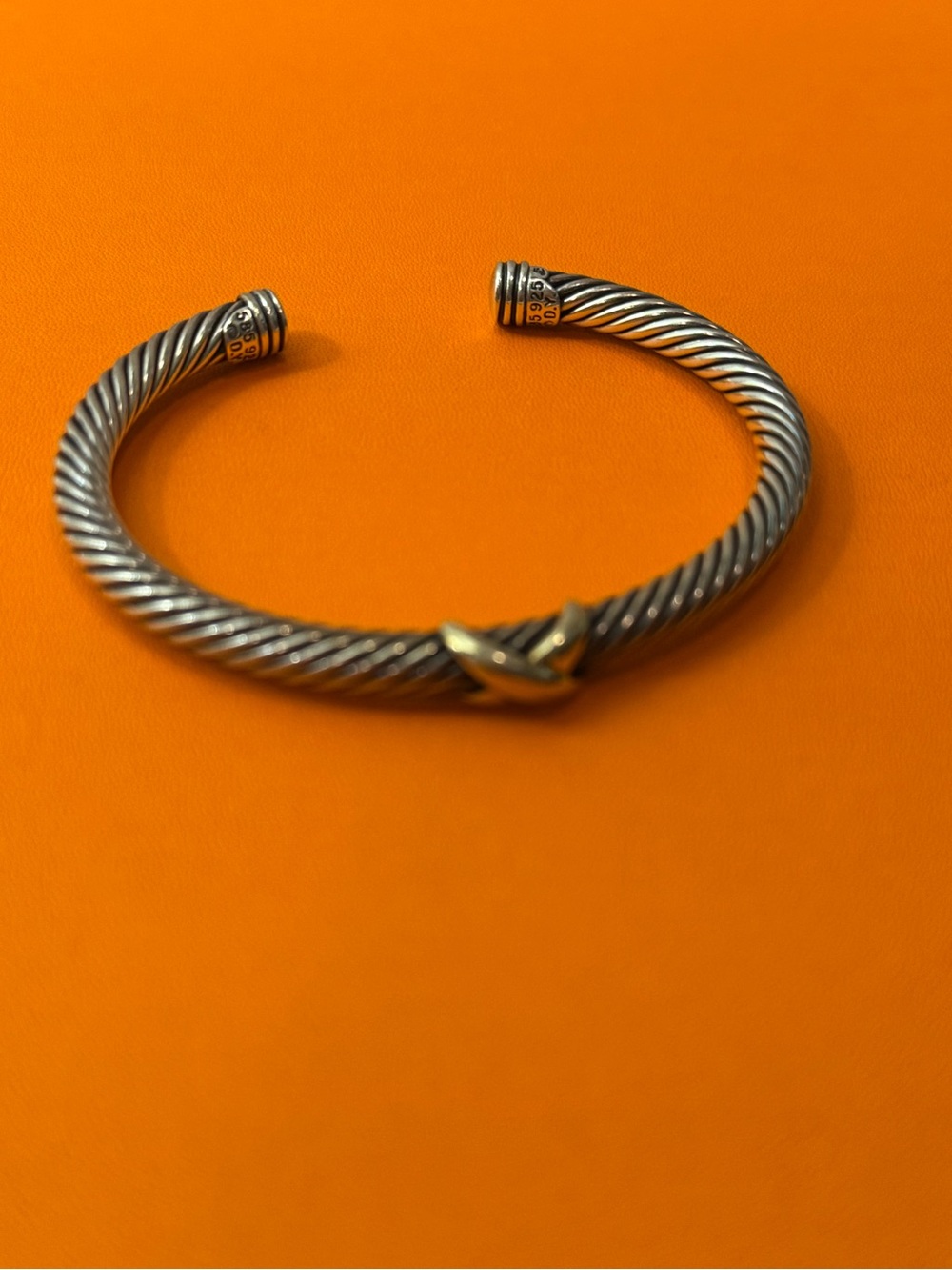 David Yurman Silver Twisted Cable Cuff Bracelet with Gold Accent